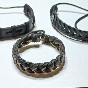 Trio Of Adjustable Leather Bracelets 2 Braided